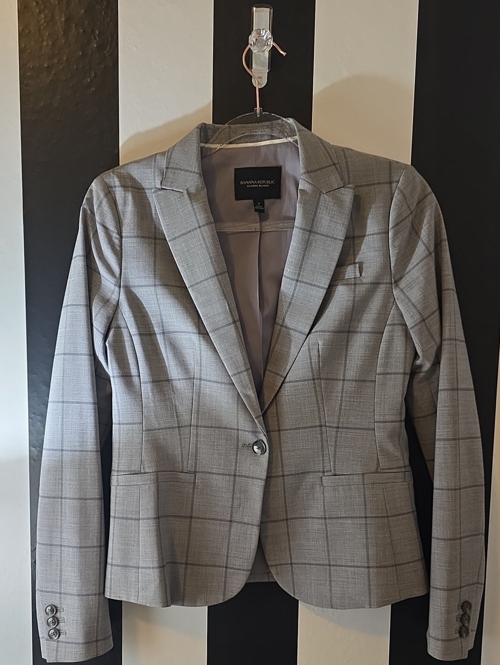 Banana Republic Light Gray Windowpane Single-Button Blazer